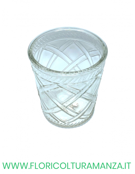VASO CILINDRICO DECORATO IN VETRO TRASPARENTE