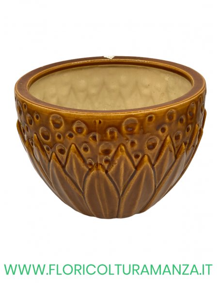 VASO TONDO IN CERAMICA DECORATO AMBRA