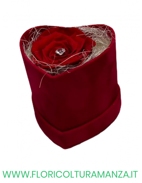 SCATOLO DI CUORE CON ROSA STABILIZZATA