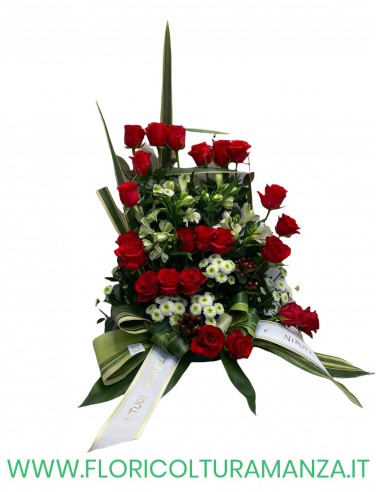 CESTO FUNEBRE armonia di rose e alstromeria
