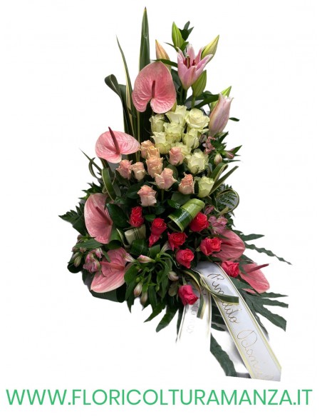 cesto funebre in rosa