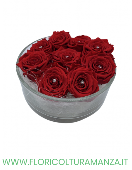 VASO IN VETRO CON ROSE STABILIZZATE