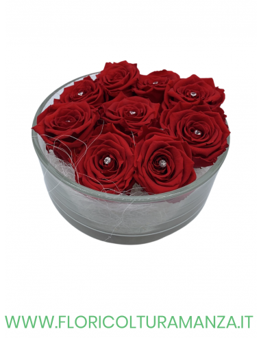 VASO IN VETRO CON ROSE FRESCHE