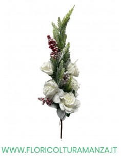 BUSH NATALIZIO ROSE INNEVATE BACCHE PIGNE CM 60