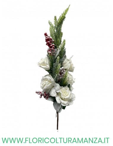 BUSH NATALIZIO ROSE INNEVATE BACCHE PIGNE CM 60