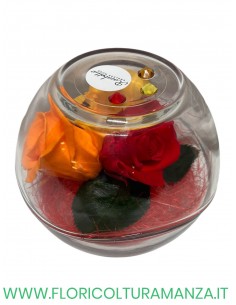 Rosabella tre boccioli di rose stabilizzate in sfera di vetro 2