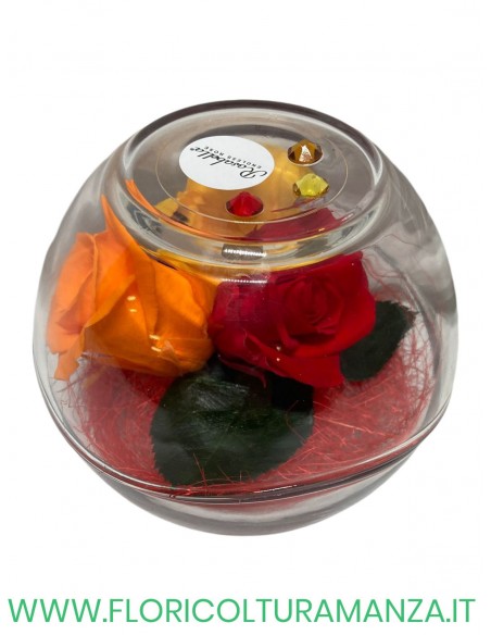 Rosabella tre boccioli di rose stabilizzate in sfera di vetro
