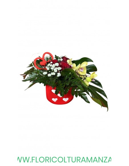 CASPO IN CERAMICA CON ROSE E ORCHIDEE