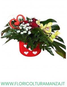 CASPO IN CERAMICA CON ROSE E ORCHIDEE 2